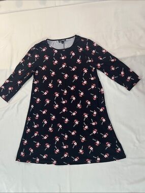 Navy Santa Print A-Line Dress